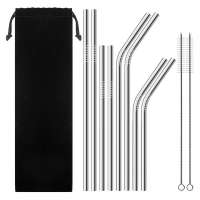 Eco environment-friendly stainless steel straws set of 8 with 2 brushes and carry bag