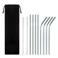 Wholesale Eco Custom Printed 304 Stainless Steel Drinking Straws With Brush Reusable Straws Metal Straws