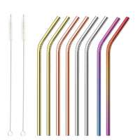 Wholesale Custom Logo eco Reusable Cocktail Stainless Steel Drinking Straws Metal Straw with brush and bag