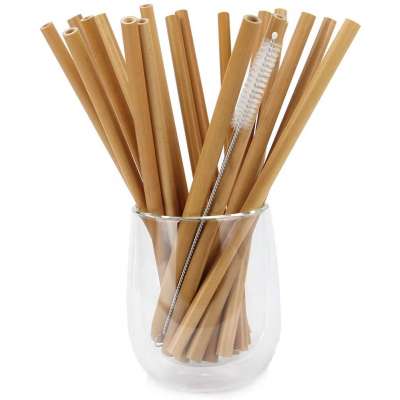 Organic Bamboo Straws Reusable with Coconut Fiber Brush 20cm 8" Drinking Straw Biodegradable Kids Adults Natural Alternative to